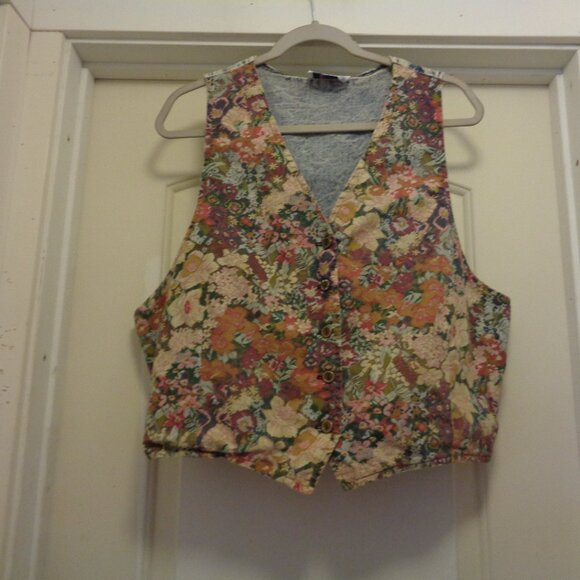 Varsity Wear Jackets & Blazers - RETRO VINTAGE FLORALS & BLUE JEAN ADJUSTABLE VEST By Varsity Wear X L
